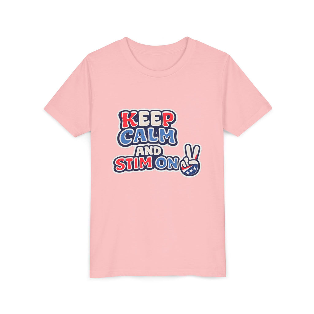 Keep Calm and Stim On Youth Shirt Autism Awareness T Shirt Peace Sign Tee Neurodivergent Kids Sensory Shirt Special Needs Gift