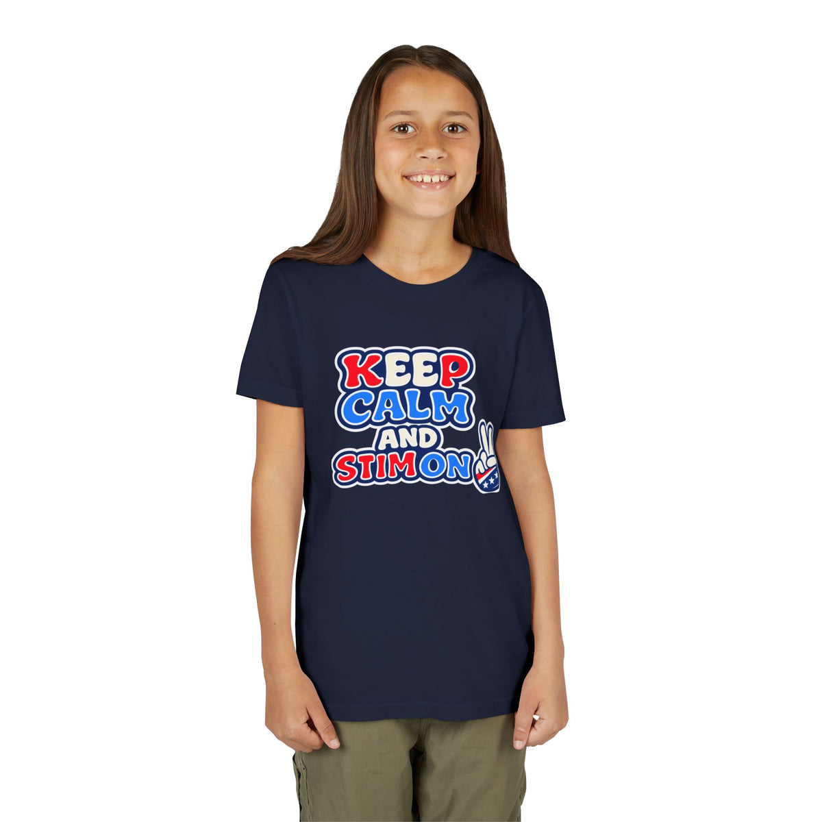 Keep Calm and Stim On Youth Shirt Autism Awareness T Shirt Peace Sign Tee Neurodivergent Kids Sensory Shirt Special Needs Gift