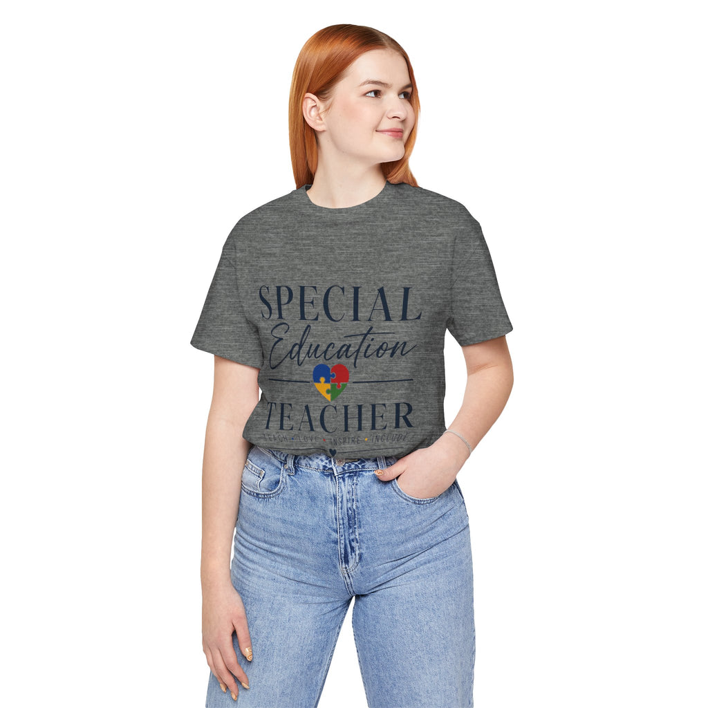 Special Education Teacher Shirt | Teach Love Inspire T-Shirt | Puzzle Heart Graphic Tee | Autism Acceptance Gift | Inclusive Teacher