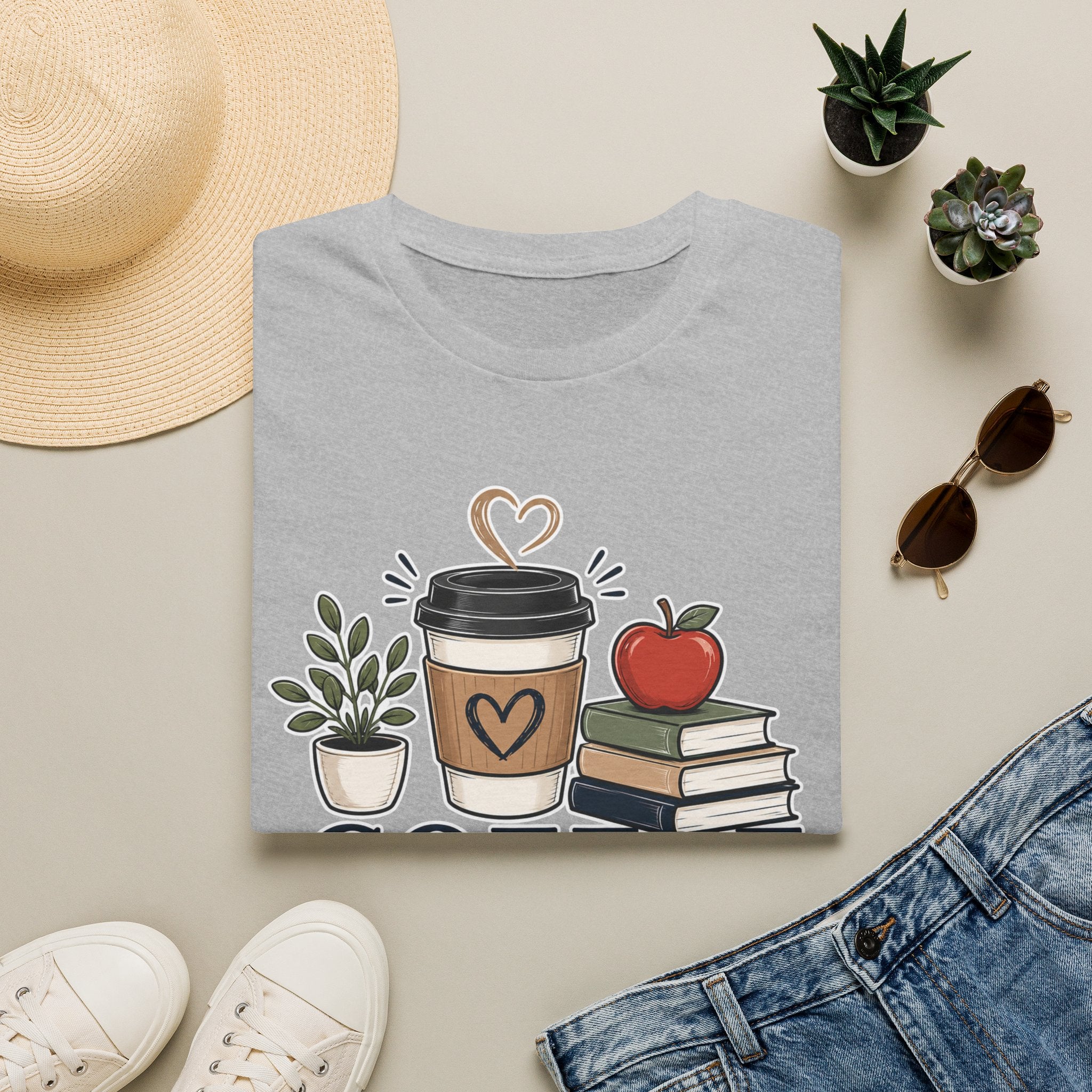 Coffee Teach Inspire Shirt | Teacher T-Shirt | Coffee Books Apple Graphic Tee | Elementary Teacher Gift | Back to School Apparel