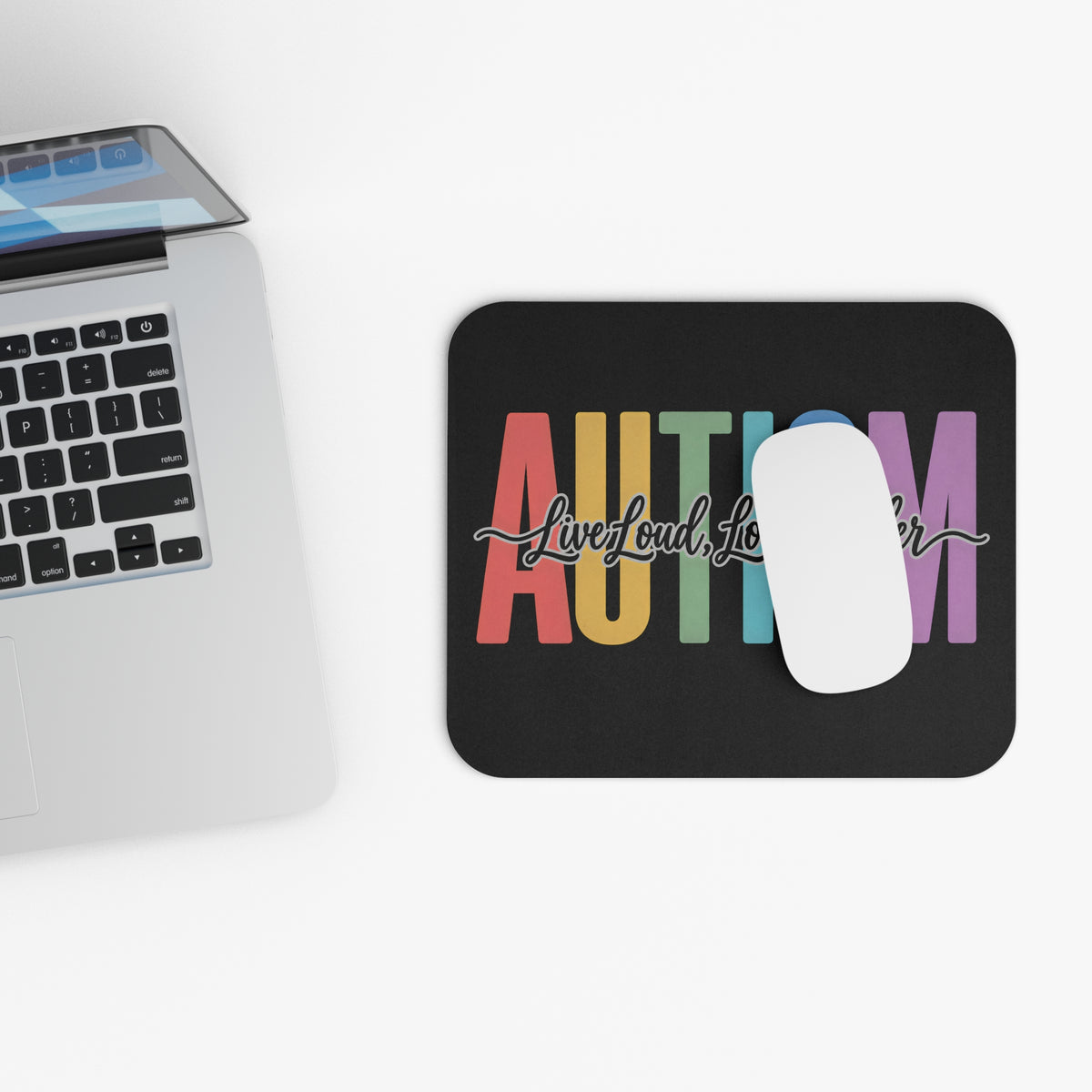 Autism Live Loud Love Louder Mouse Pad | Rainbow Awareness Desk Mat | Autism Acceptance Gift | Neurodiversity Office Decor