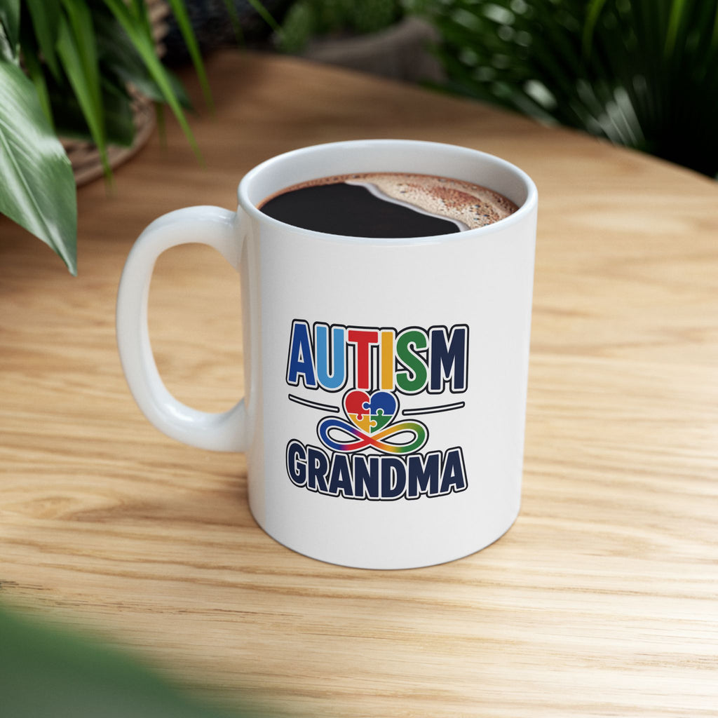Autism Grandma Alaska Mug | Alaska State Outline Coffee Mug | Puzzle Heart Infinity Design | Autism Awareness & Acceptance Gift