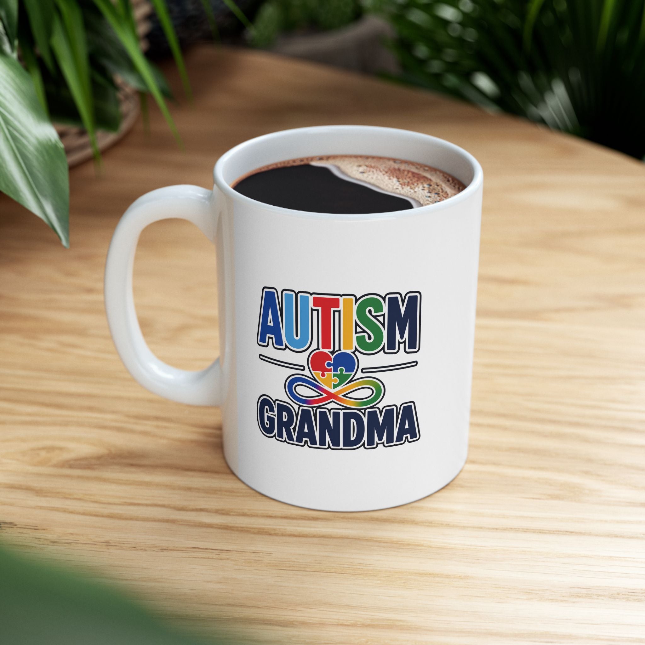Autism Grandma Alaska Mug | Alaska State Outline Coffee Mug | Puzzle Heart Infinity Design | Autism Awareness & Acceptance Gift