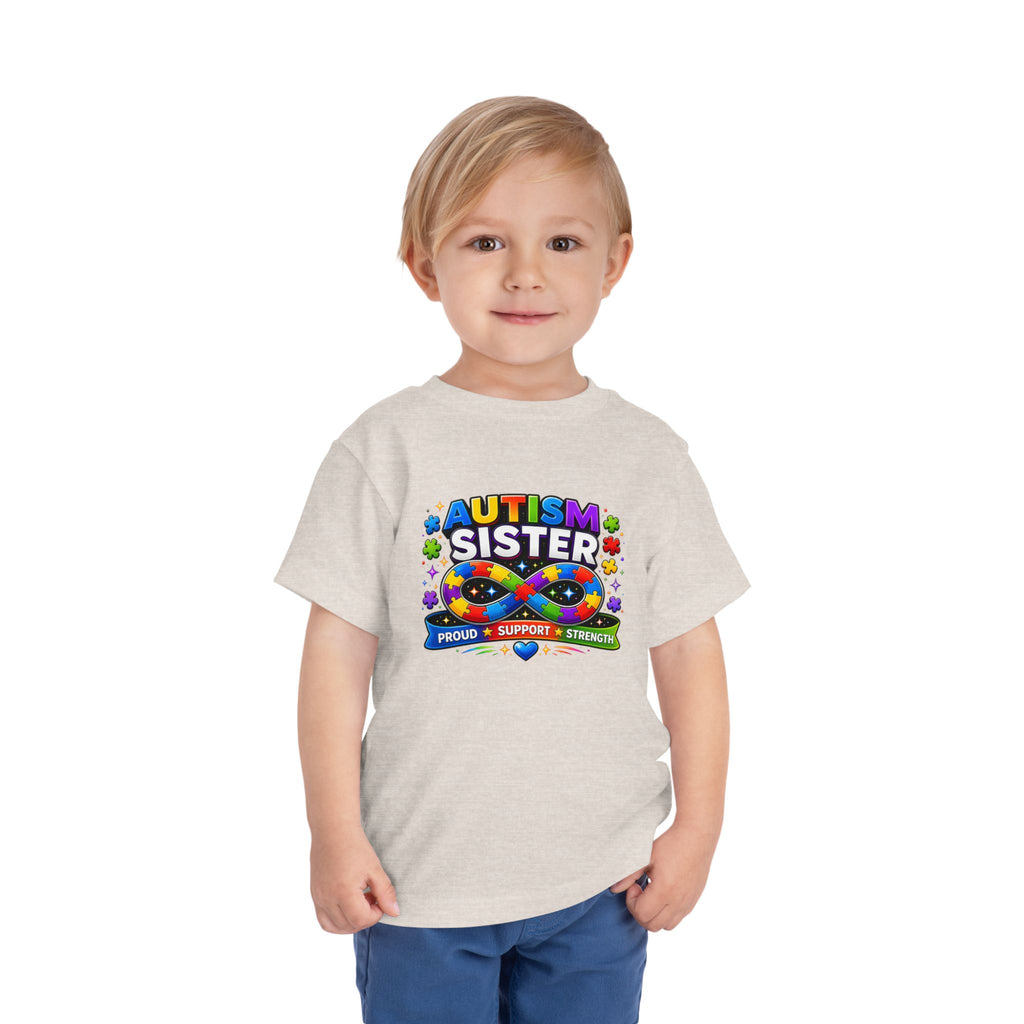 Autism Sister Toddler Tee — Proud Support Strength Puzzle Ribbon