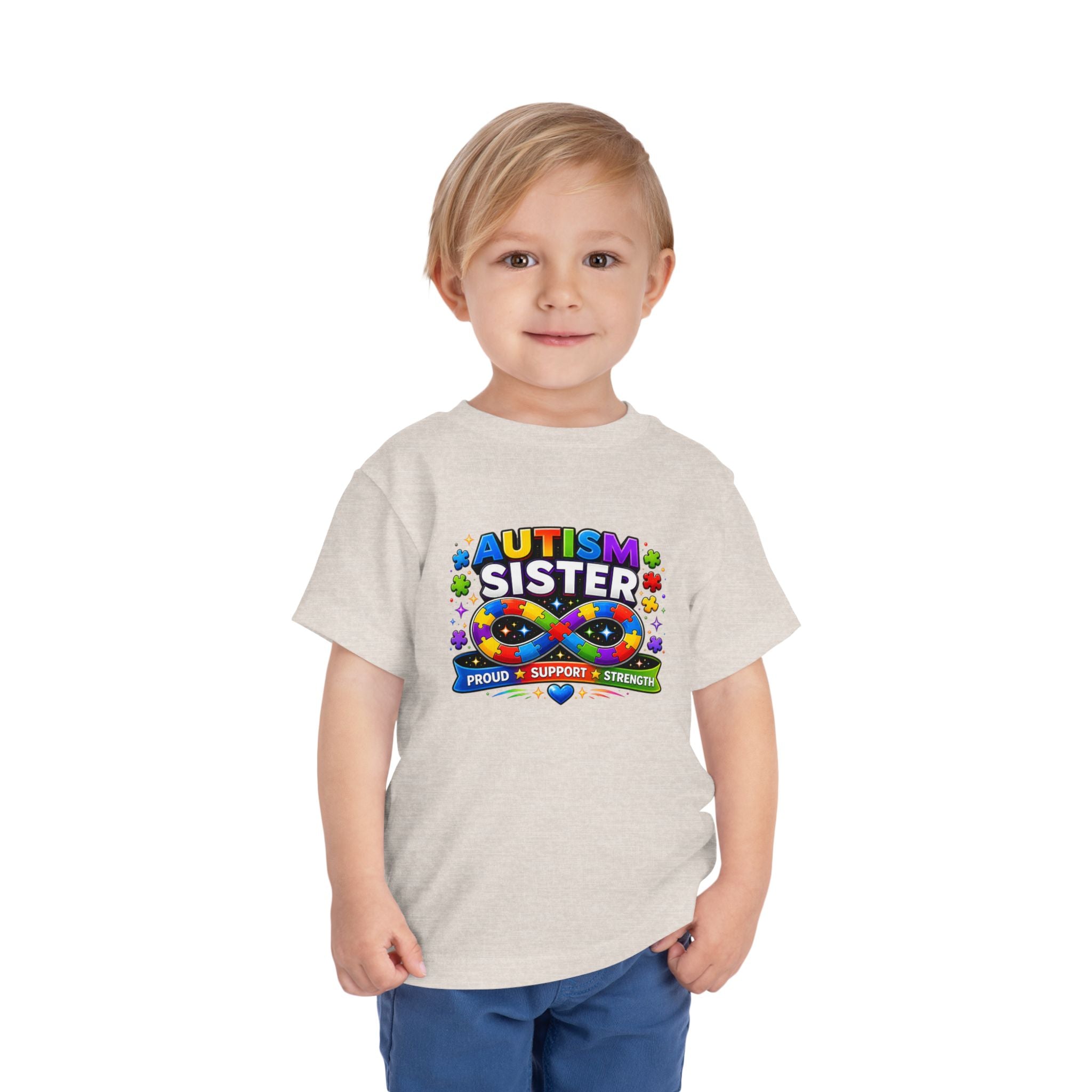 Autism Sister Toddler Tee — Proud Support Strength Puzzle Ribbon