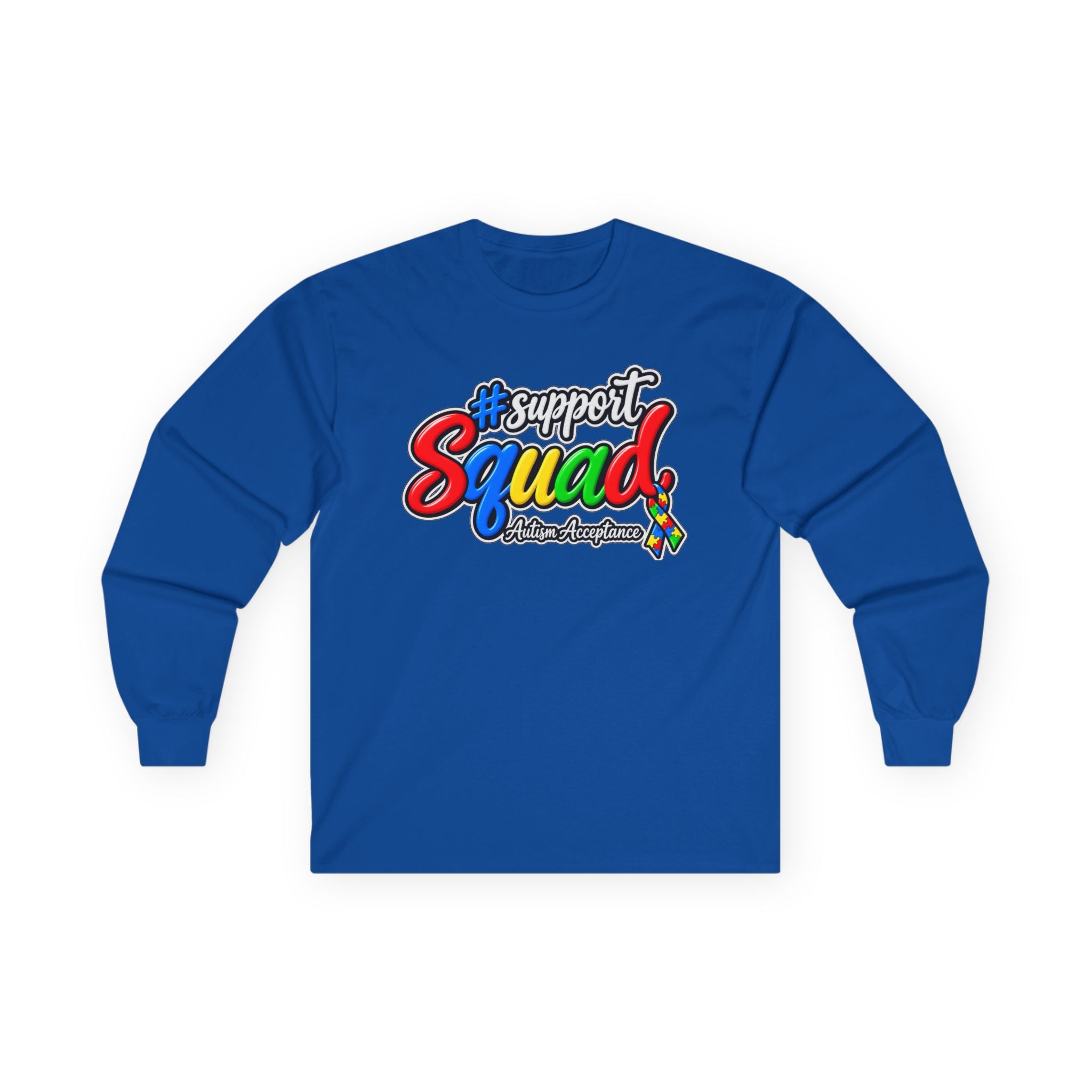 Support Squad Long Sleeve Tee, Colorful Autism Awareness Shirt, Autism Acceptance T-Shirt, Matching Family Squad Gift