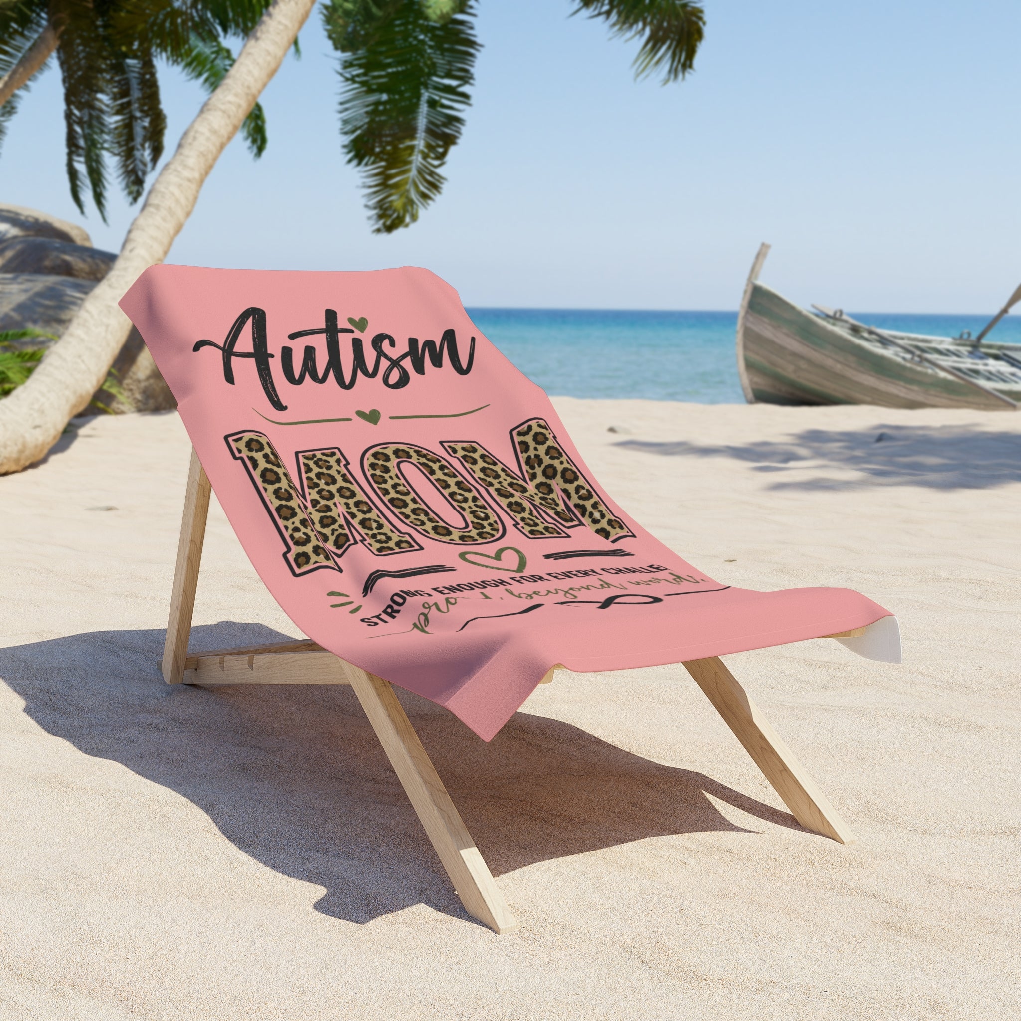 Autism Mom Beach Towel - Pink Leopard Print Supportive Infinity Symbol