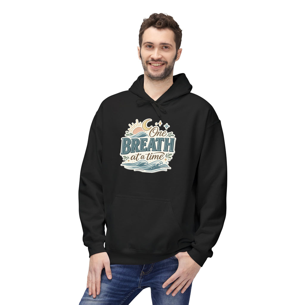 One Breath at a Time Hoodie | Ocean Waves Sun Illustration