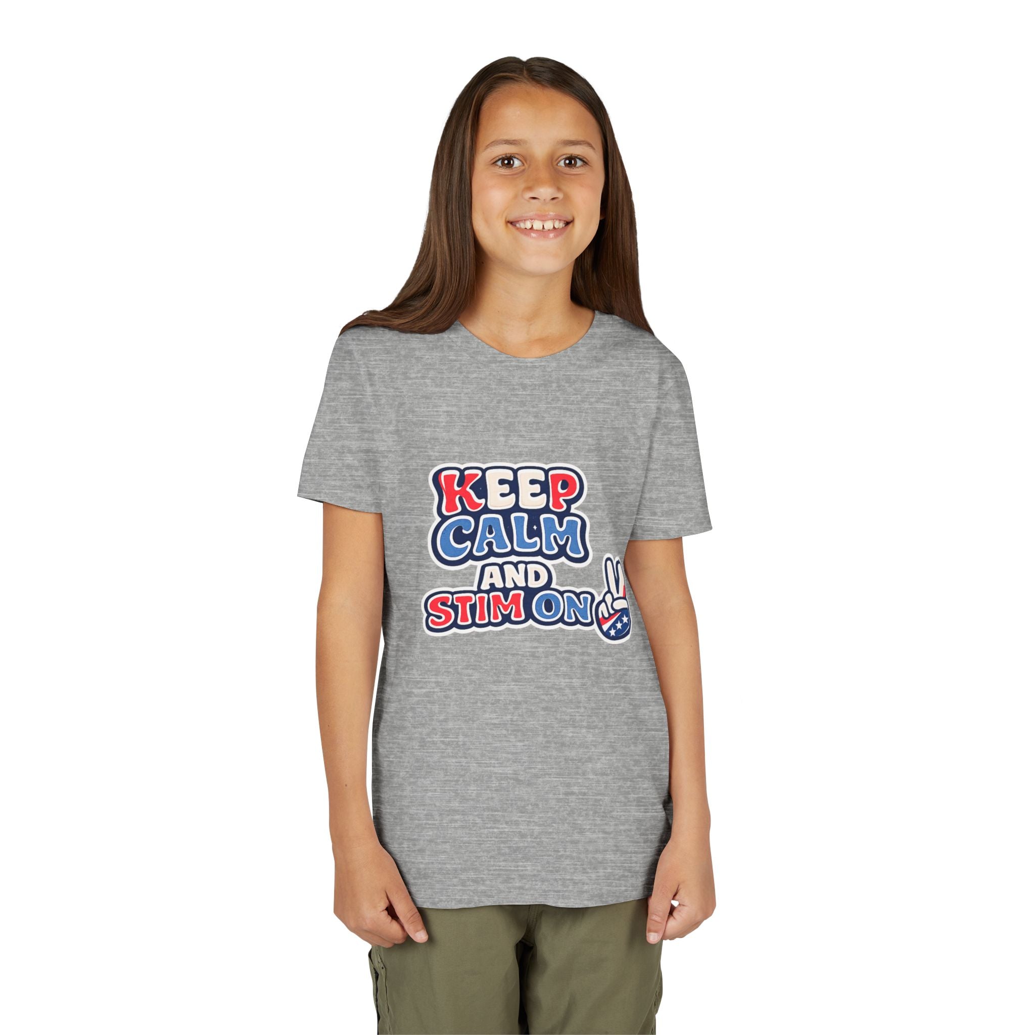 Keep Calm and Stim On Youth Shirt Autism Awareness T Shirt Peace Sign Tee Neurodivergent Kids Sensory Shirt Special Needs Gift