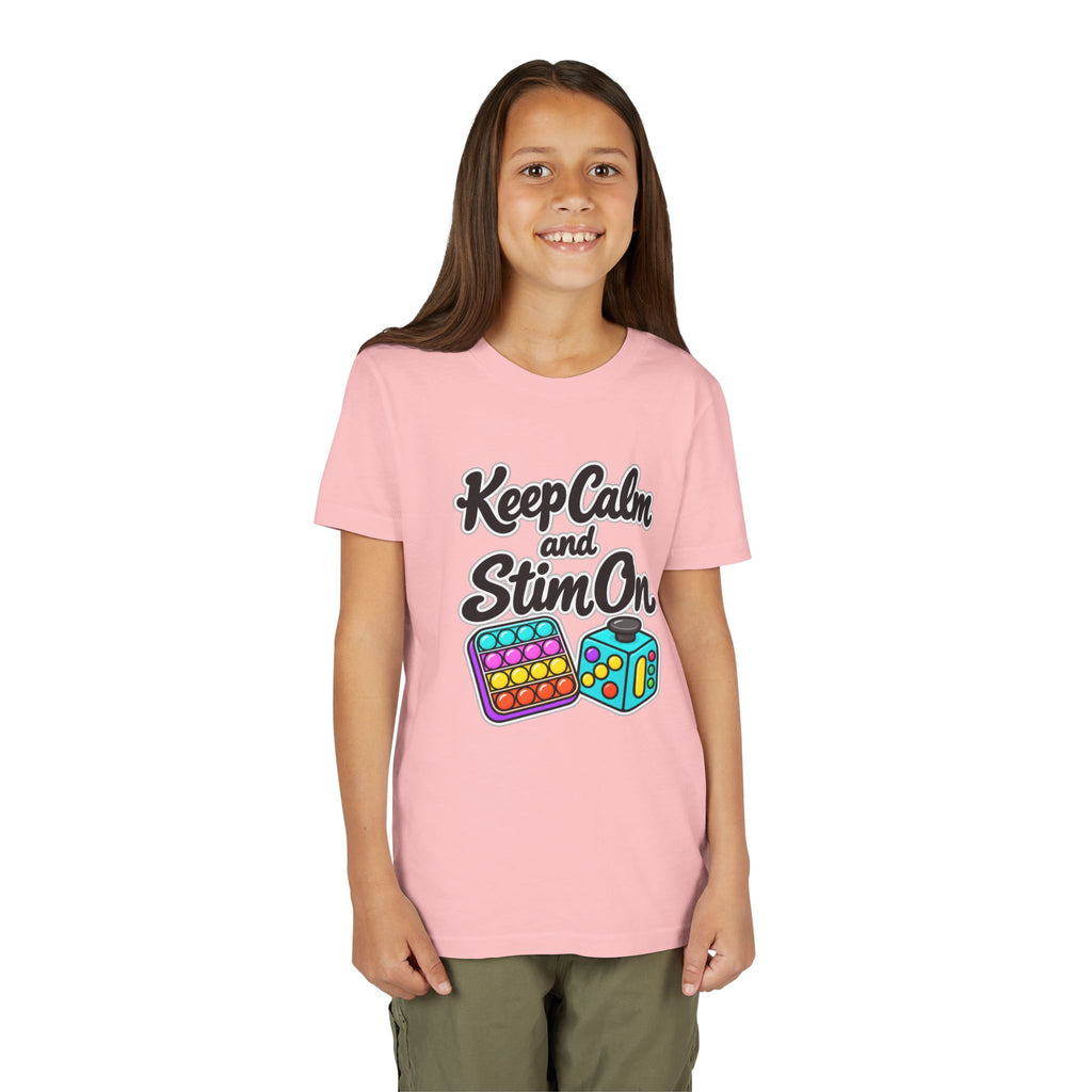 Keep Calm and Stim On Youth Shirt Autism Sensory T Shirt Neurodivergent Kids Tee Fidget Toy Gift Special Needs Awareness
