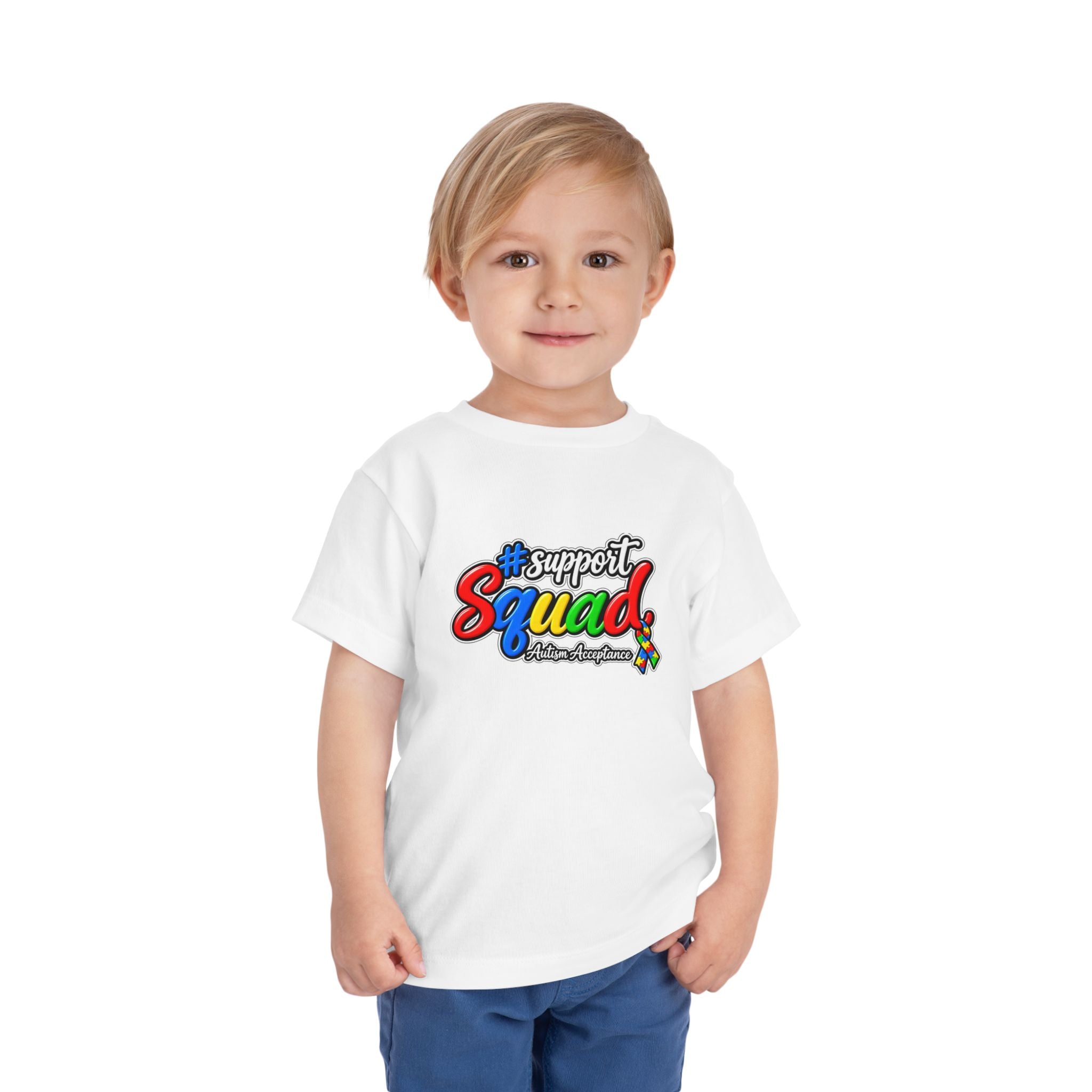 Support Squad Toddler Tee, Autism Awareness Puzzle Ribbon Shirt, Matching Family Toddler Autism Acceptance Gift