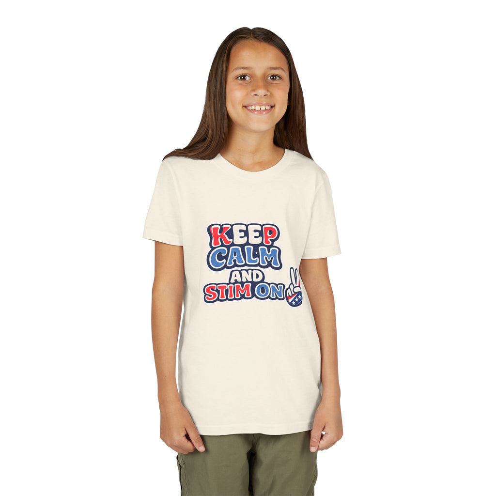 Keep Calm and Stim On Youth Shirt Autism Awareness T Shirt Peace Sign Tee Neurodivergent Kids Sensory Shirt Special Needs Gift