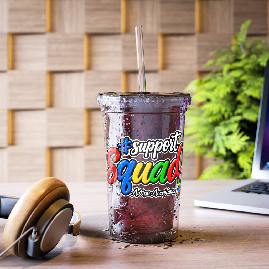 Support Squad Acrylic Tumbler, Autism Acceptance Clear Cup, Autism Awareness Iced Coffee Tumbler, Matching Family Squad Gift