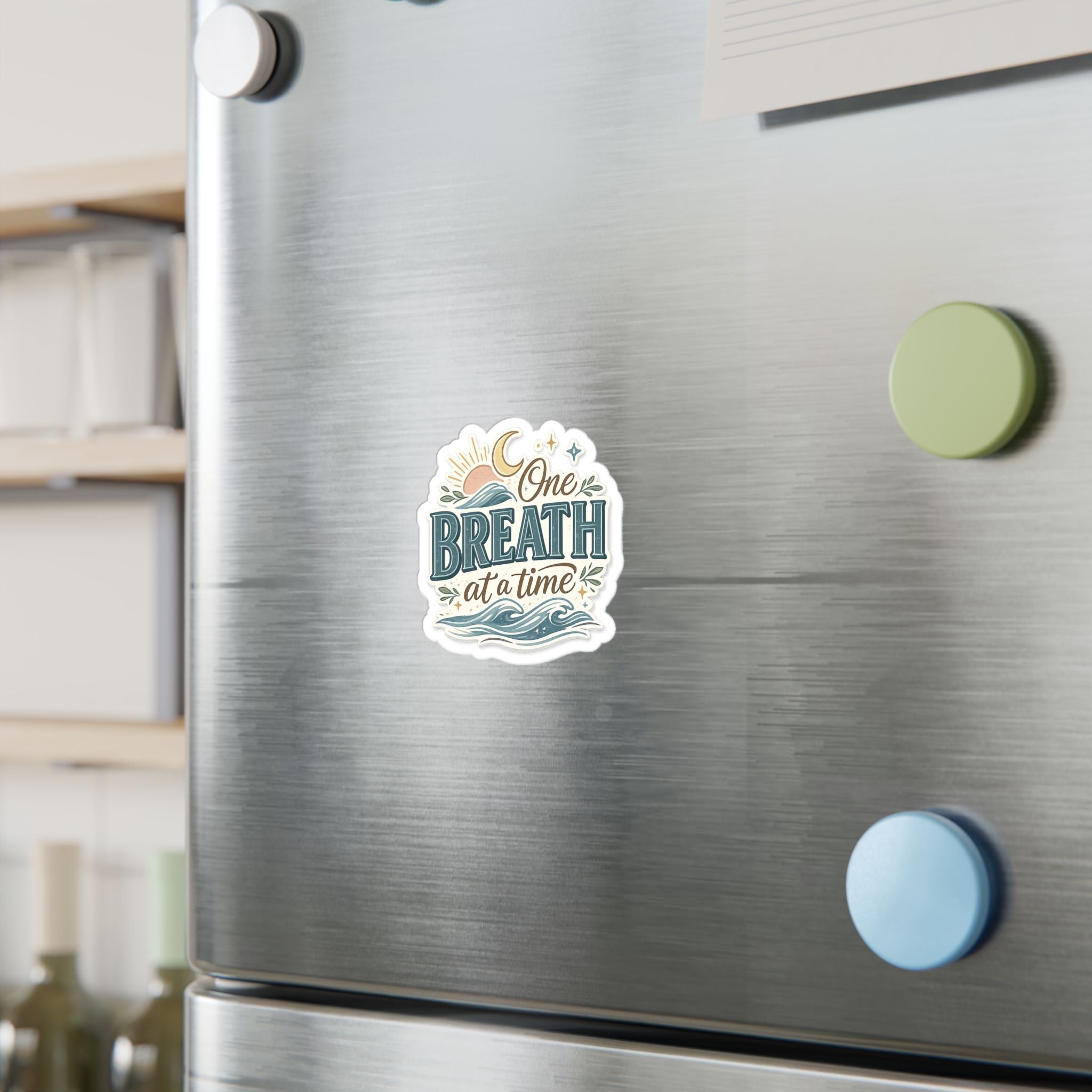 One Breath at a Time Kiss-Cut Vinyl Decal | Calm Waves Sun & Moon Sticker