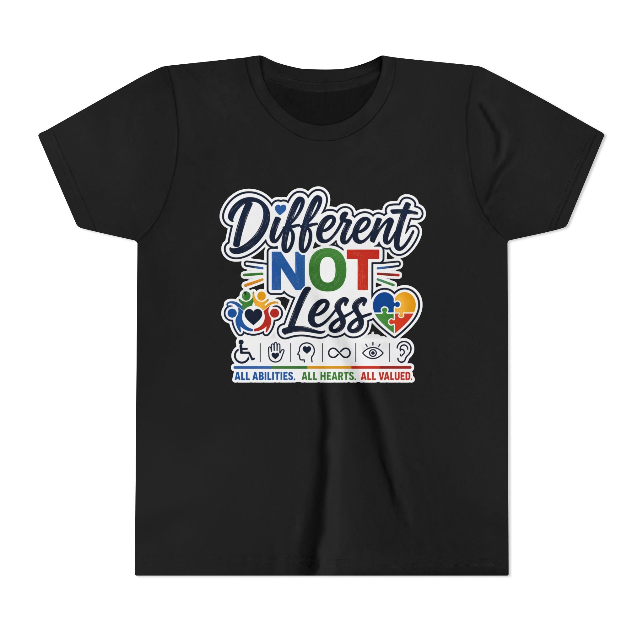 Youth Tee — "Different Not Less" Inclusive Pride Autism Awareness Shirt
