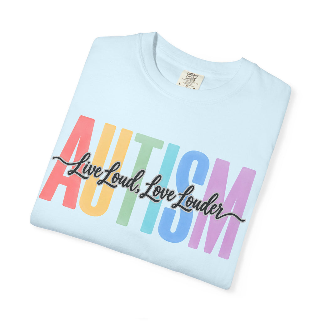 Autism Rainbow Block Text T-Shirt, Live Loud Live Louder Tee, Autism Awareness Colorful Shirt, Autism Acceptance Gift