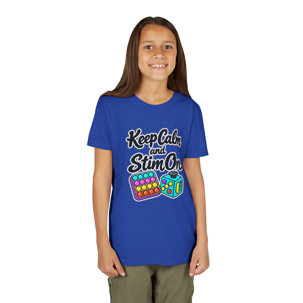 Keep Calm and Stim On Youth Shirt Autism Sensory T Shirt Neurodivergent Kids Tee Fidget Toy Gift Special Needs Awareness