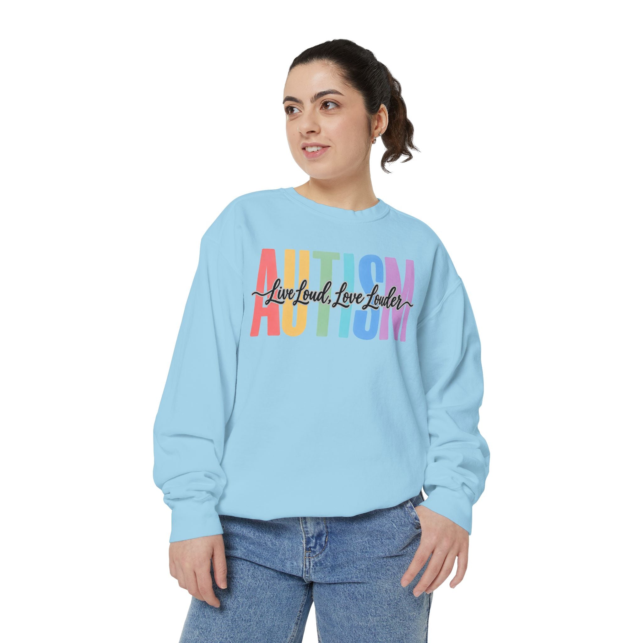 Autism Rainbow Block Letters Sweatshirt, Live Loud Love Louder Crewneck, Autism Awareness Colorful Hoodie, Autism Acceptance Gift