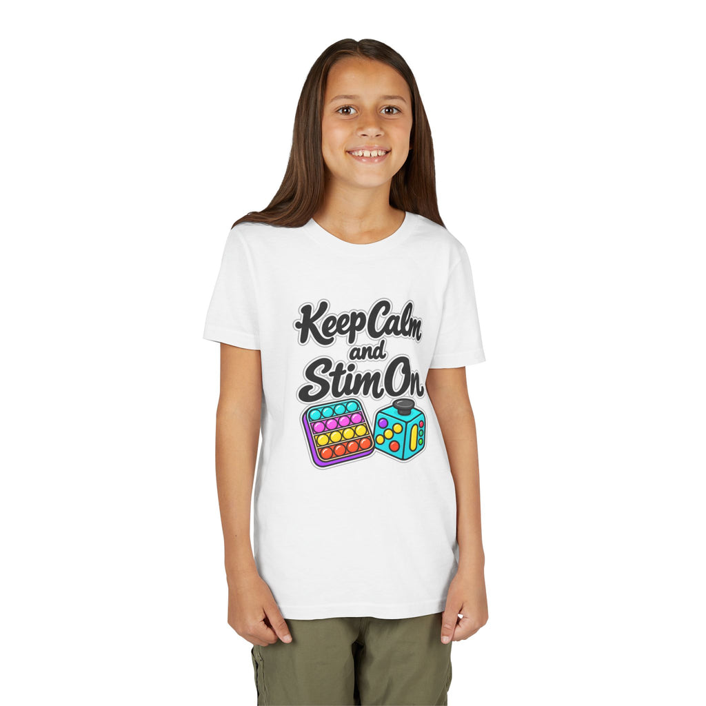 Keep Calm and Stim On Youth Shirt Autism Sensory T Shirt Neurodivergent Kids Tee Fidget Toy Gift Special Needs Awareness