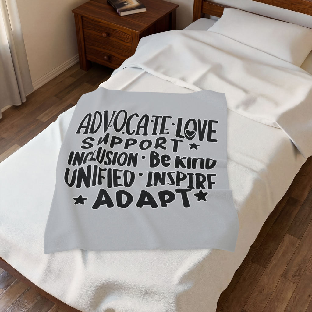 Advocate Support Inclusion Love Velveteen Blanket, Inspiring Word Art Throw, Disability Awareness Gift, Inclusive Cozy Home Decor