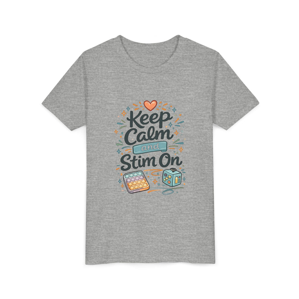 Keep Calm and Stim On Youth Shirt Autism Sensory T Shirt Neurodivergent Kids Tee Fidget Toy Gift Special Needs Awareness