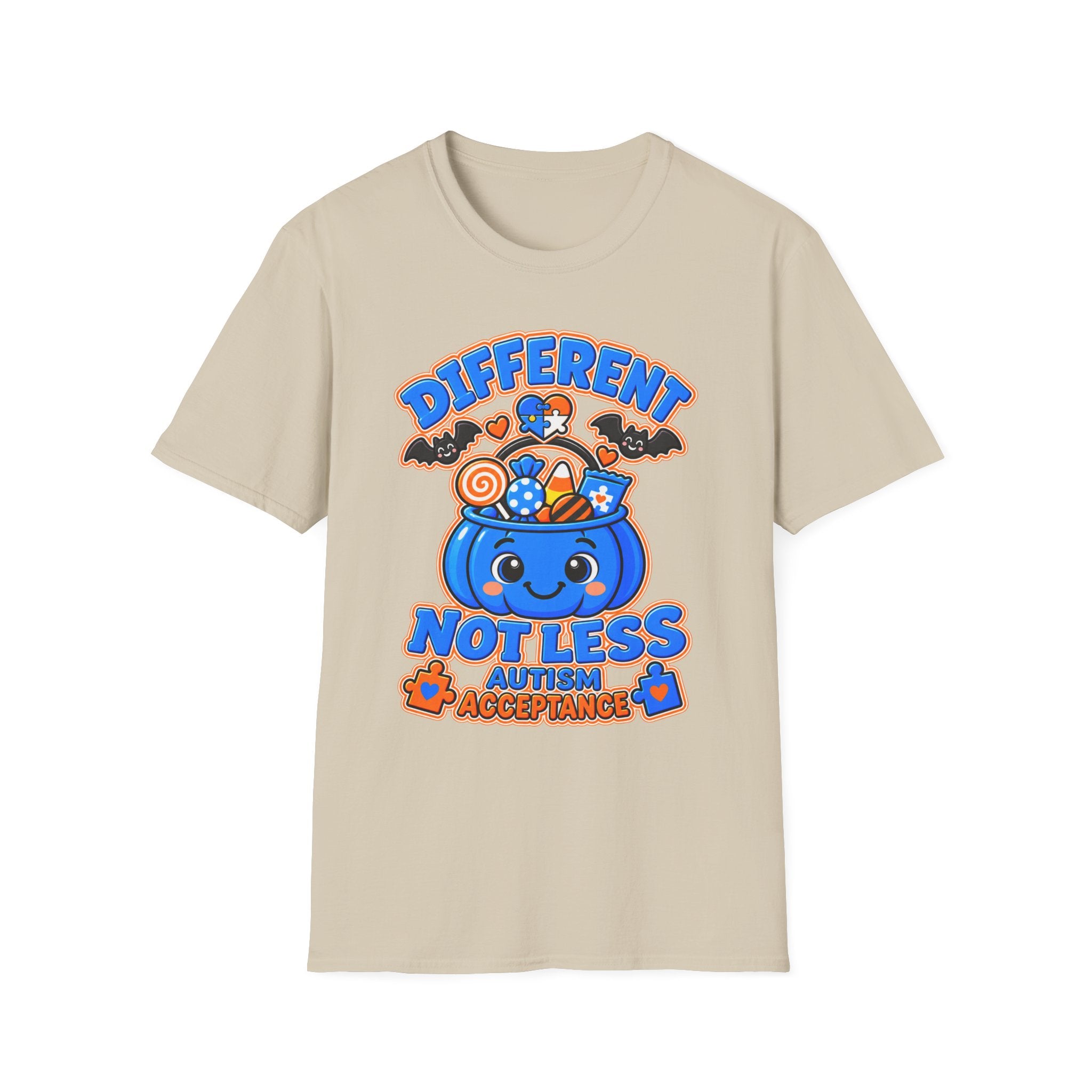Different Not Less Halloween Shirt, Autism Acceptance Pumpkin Tee, Halloween Autism Awareness T-Shirt, Trick or Treat Bucket Gift