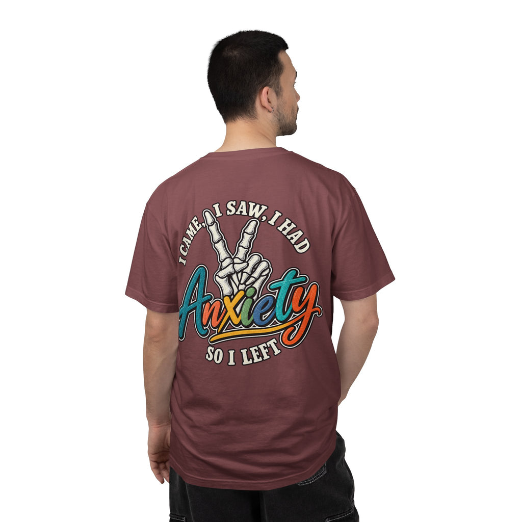 Anxiety Skeleton Peace Sign T-Shirt, I Came I Saw I Fled Retro Script Shirt, Funny Mental Health Tee, Anxiety Humor Gift