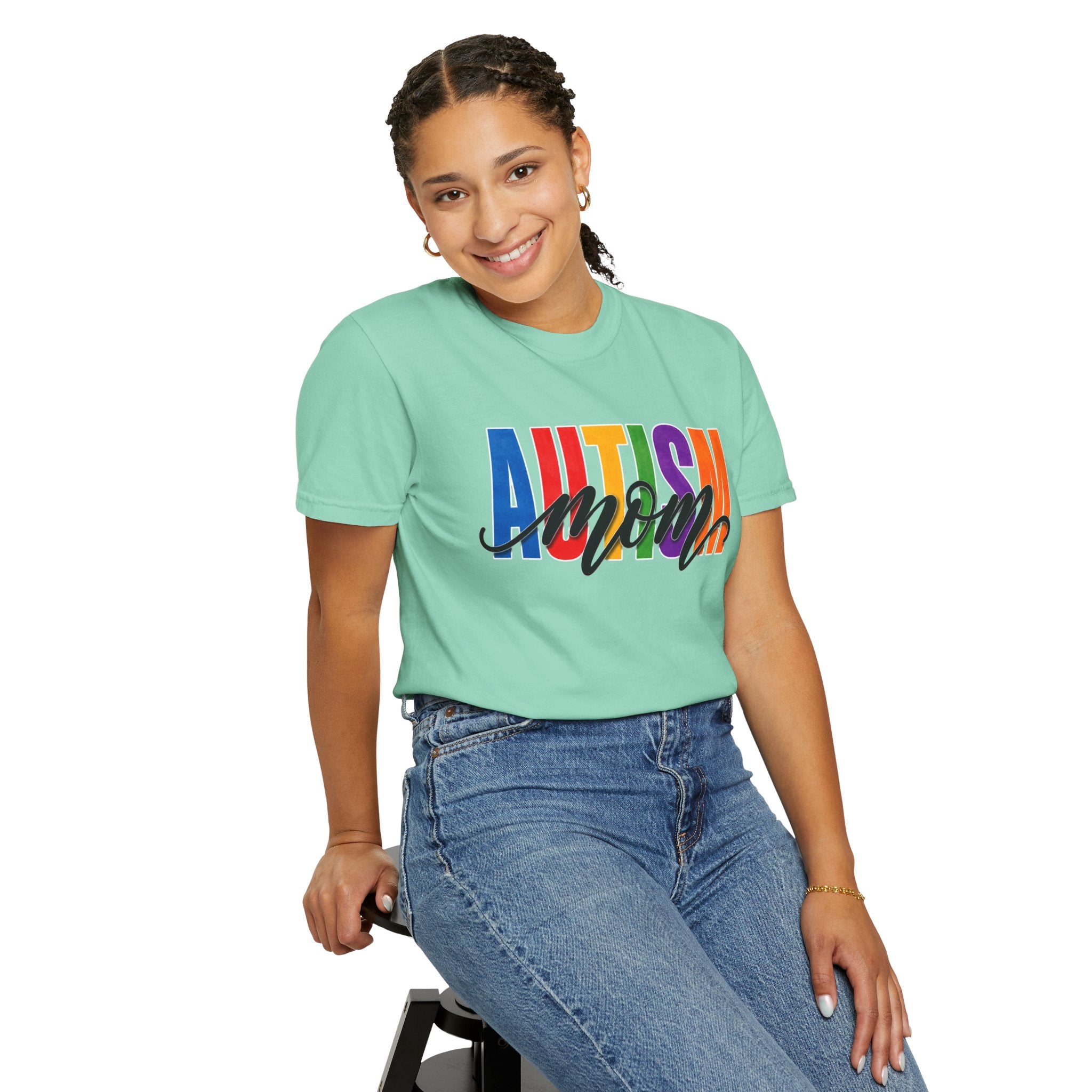 Autism Mom Shirt Autism Mom T Shirt Rainbow Block Letter Tee Script Mom Graphic Autism Awareness Autism Acceptance Gift for Mom