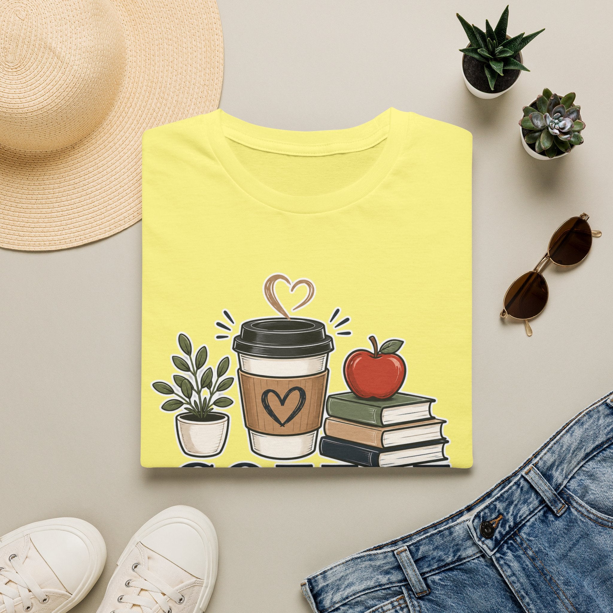 Coffee Teach Inspire Shirt | Teacher T-Shirt | Coffee Books Apple Graphic Tee | Elementary Teacher Gift | Back to School Apparel