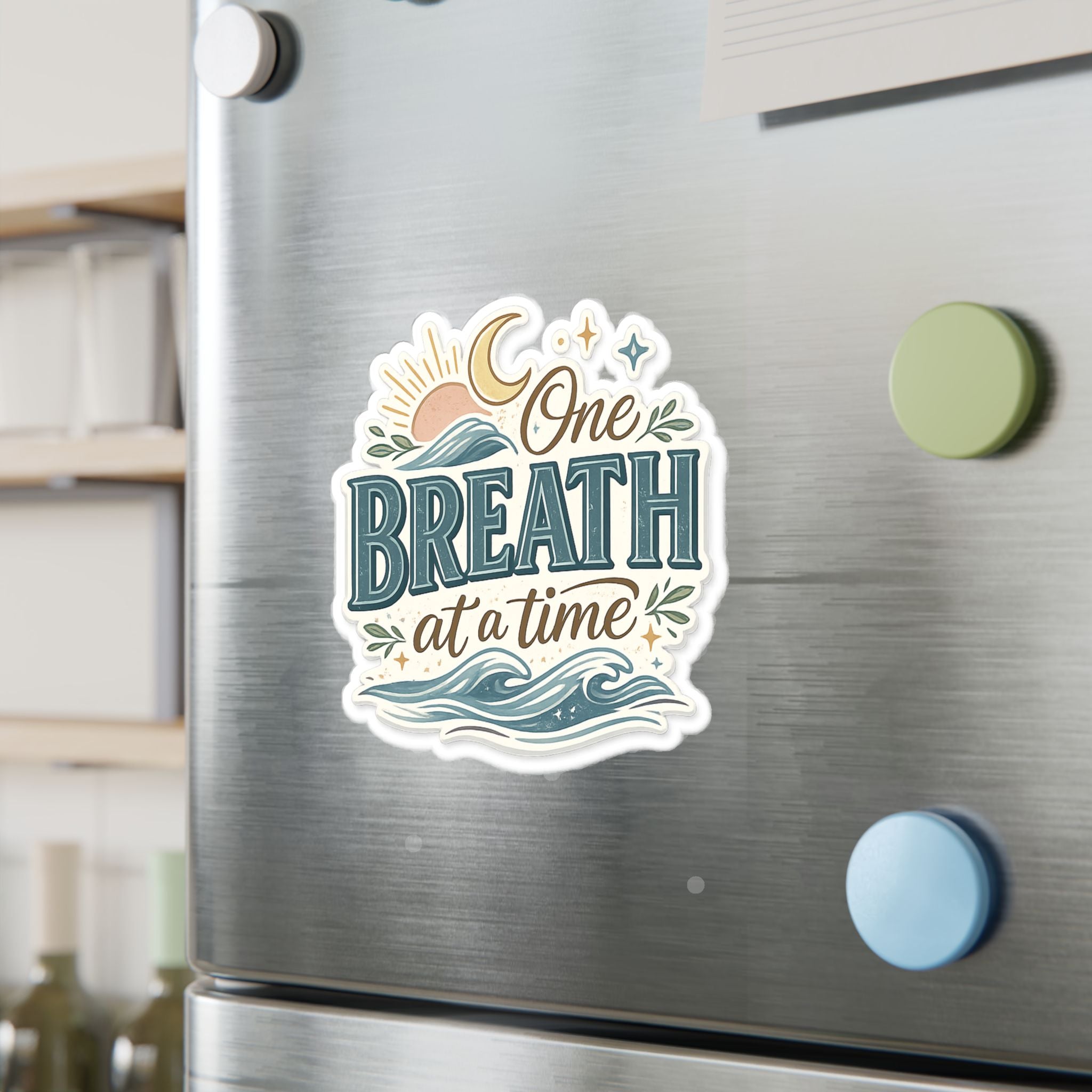 One Breath at a Time Kiss-Cut Vinyl Decal | Calm Waves Sun & Moon Sticker