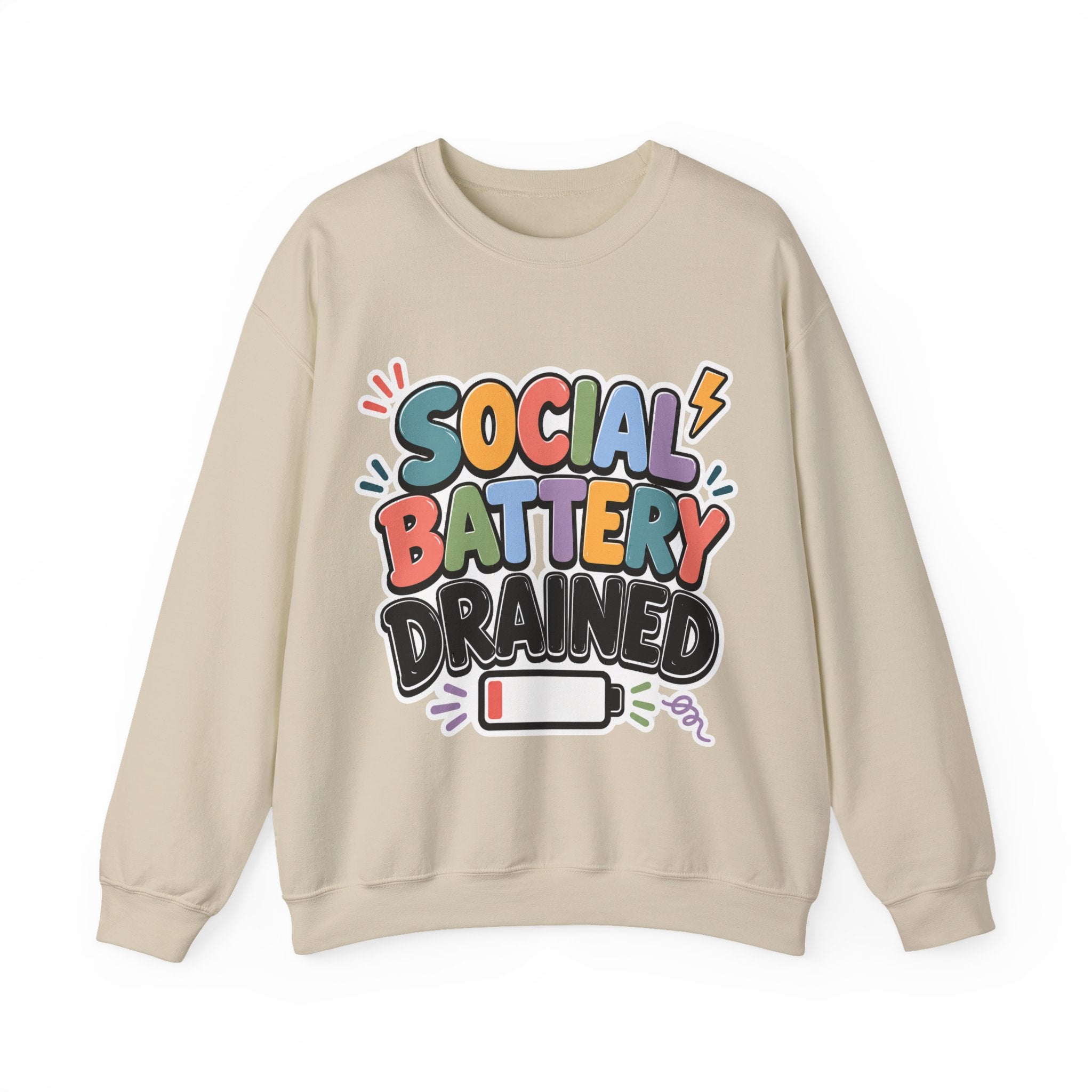 Social Battery Drained Crewneck Sweatshirt | Funny Introvert Sweatshirt | Low Battery Graphic Pullover | Mental Health Humor | Unisex Gift