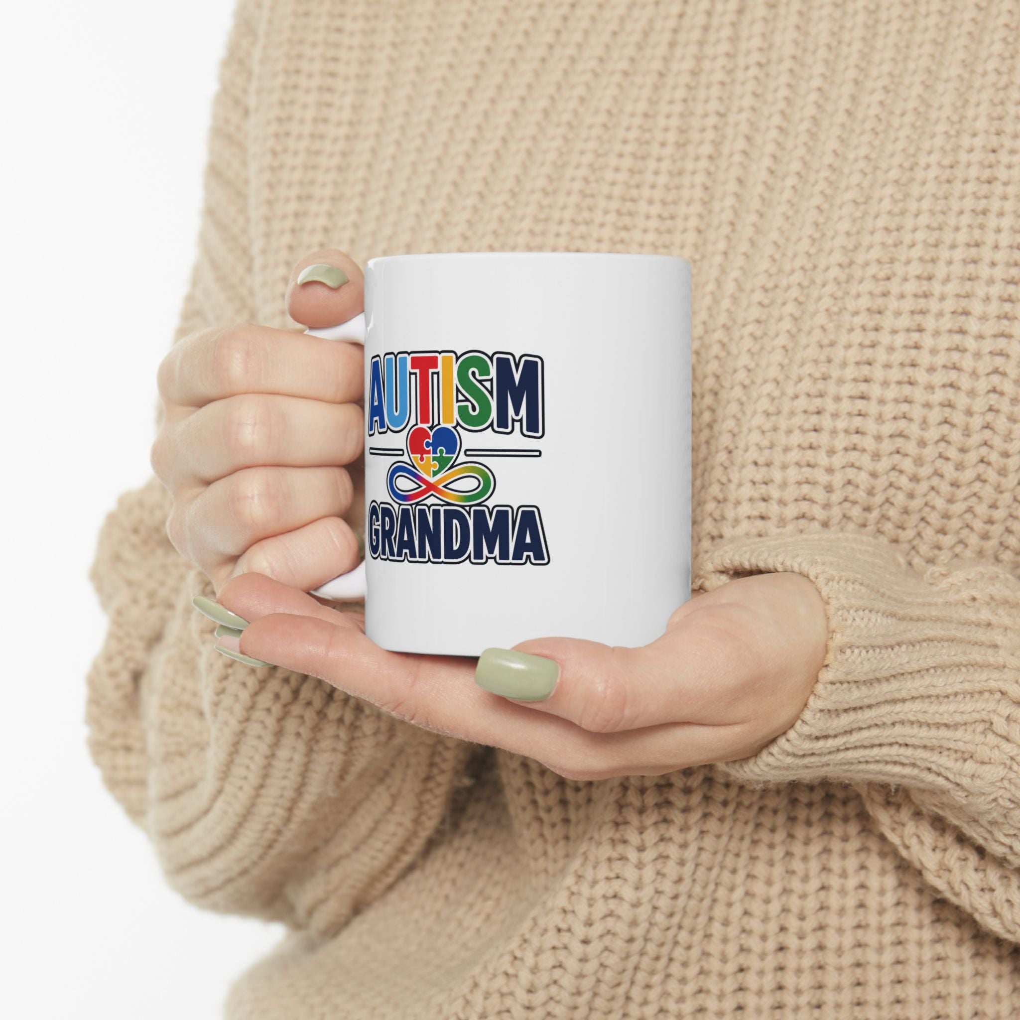 Autism Grandma Alaska Mug | Alaska State Outline Coffee Mug | Puzzle Heart Infinity Design | Autism Awareness & Acceptance Gift