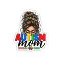 Autism Mom Die-Cut Sticker | Mom with Messy Bun, Puzzle Piece Awareness