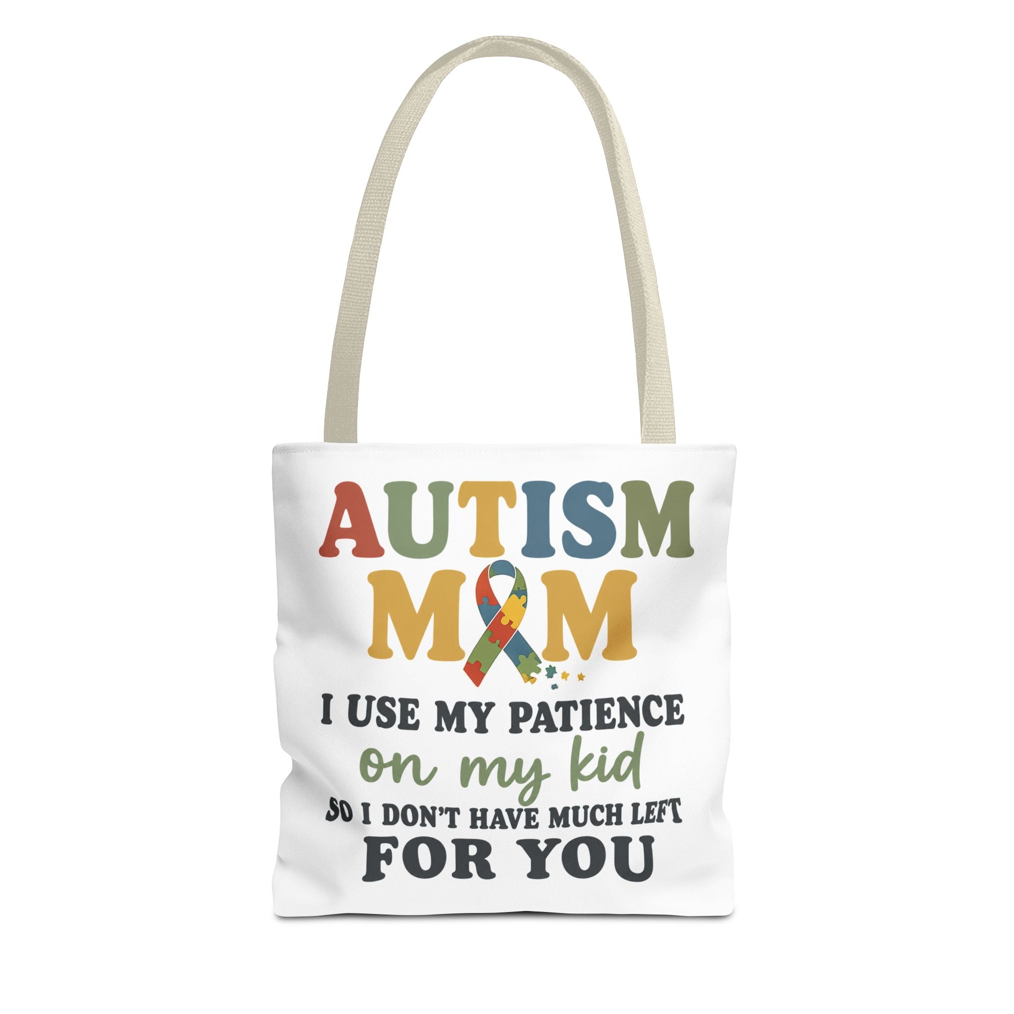 Autism Mom Ribbon Typography Tote Bag, Autism Awareness Tote, Autism Support Bag, Autism Mom Gift, Neurodiversity Canvas Tote Bag