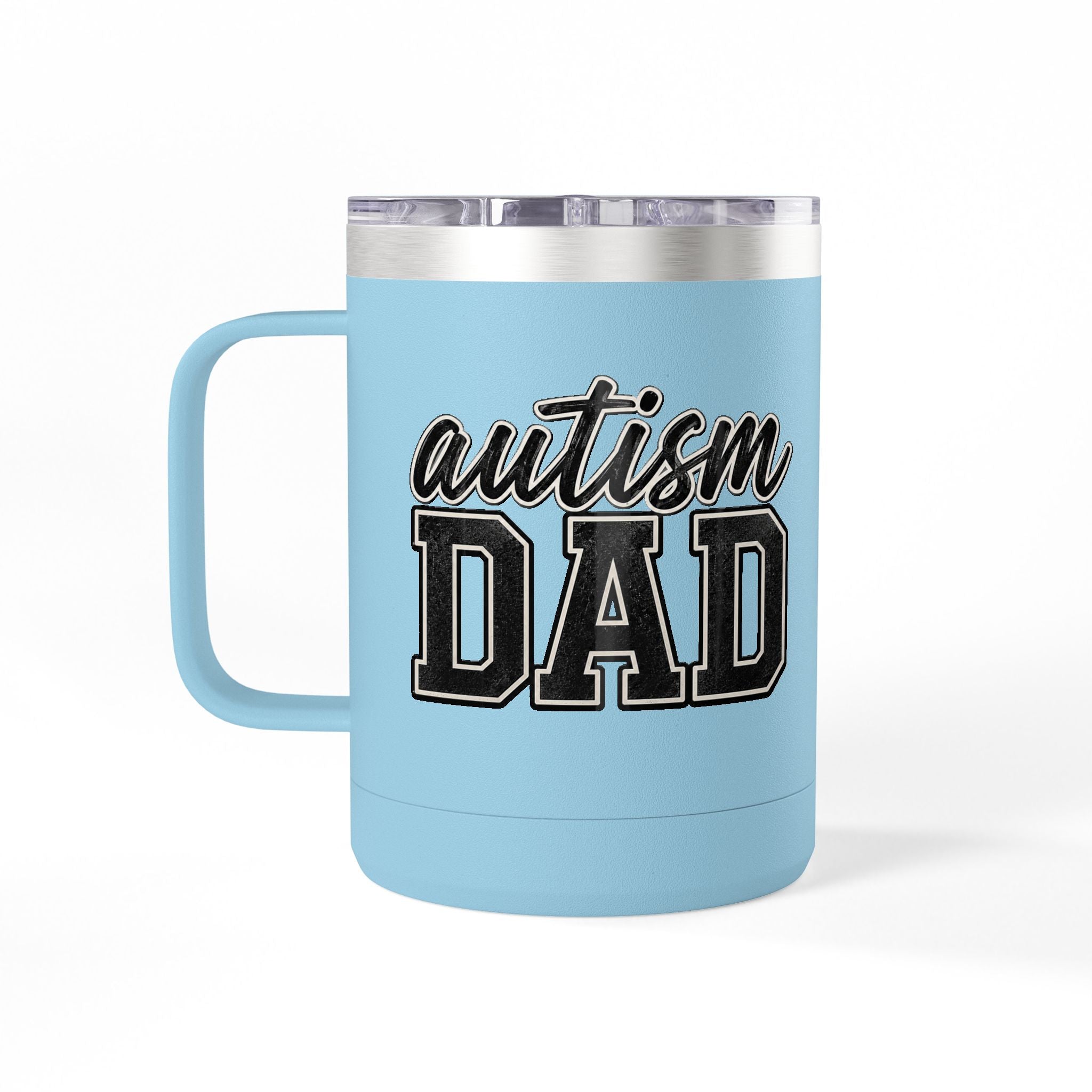 Autism Dad Minimalist Script & Block Logo Mug | 15oz Insulated Tumbler