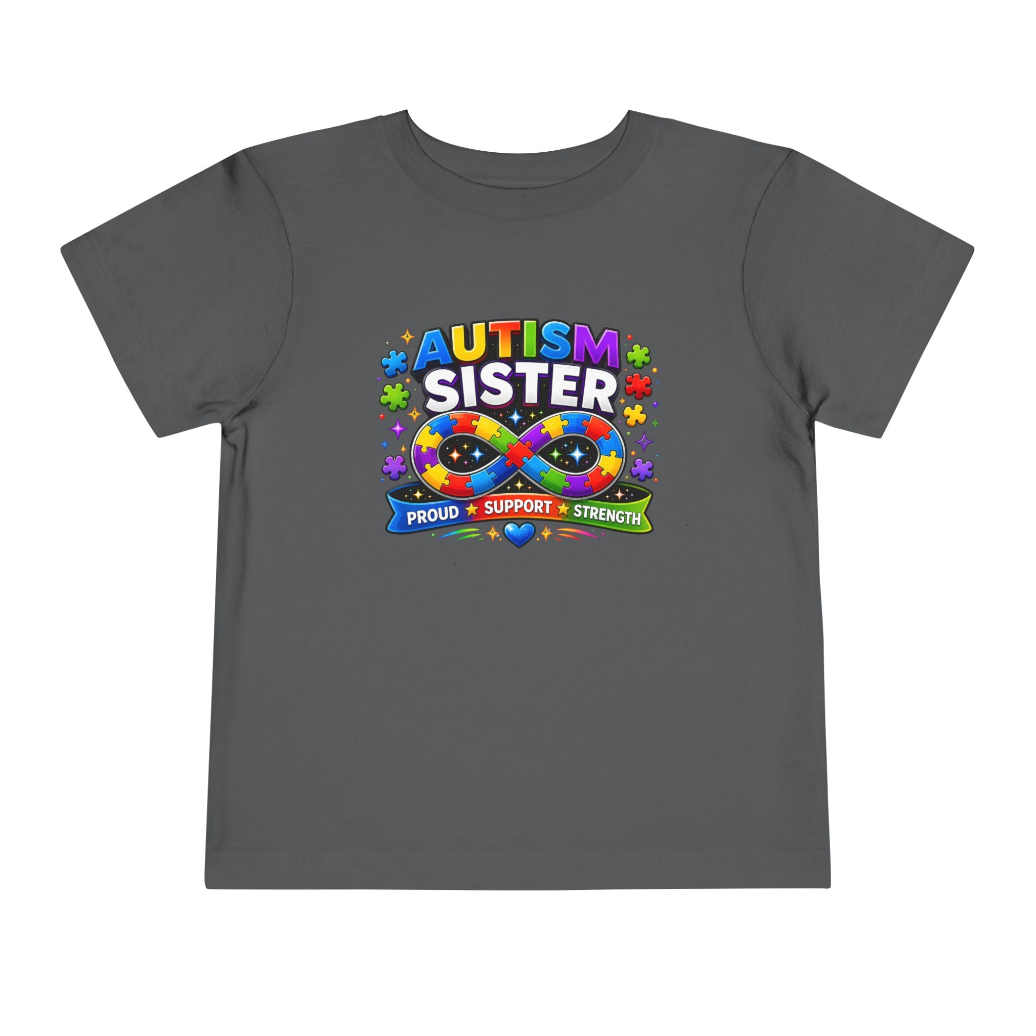 Autism Sister Toddler Tee — Proud Support Strength Puzzle Ribbon