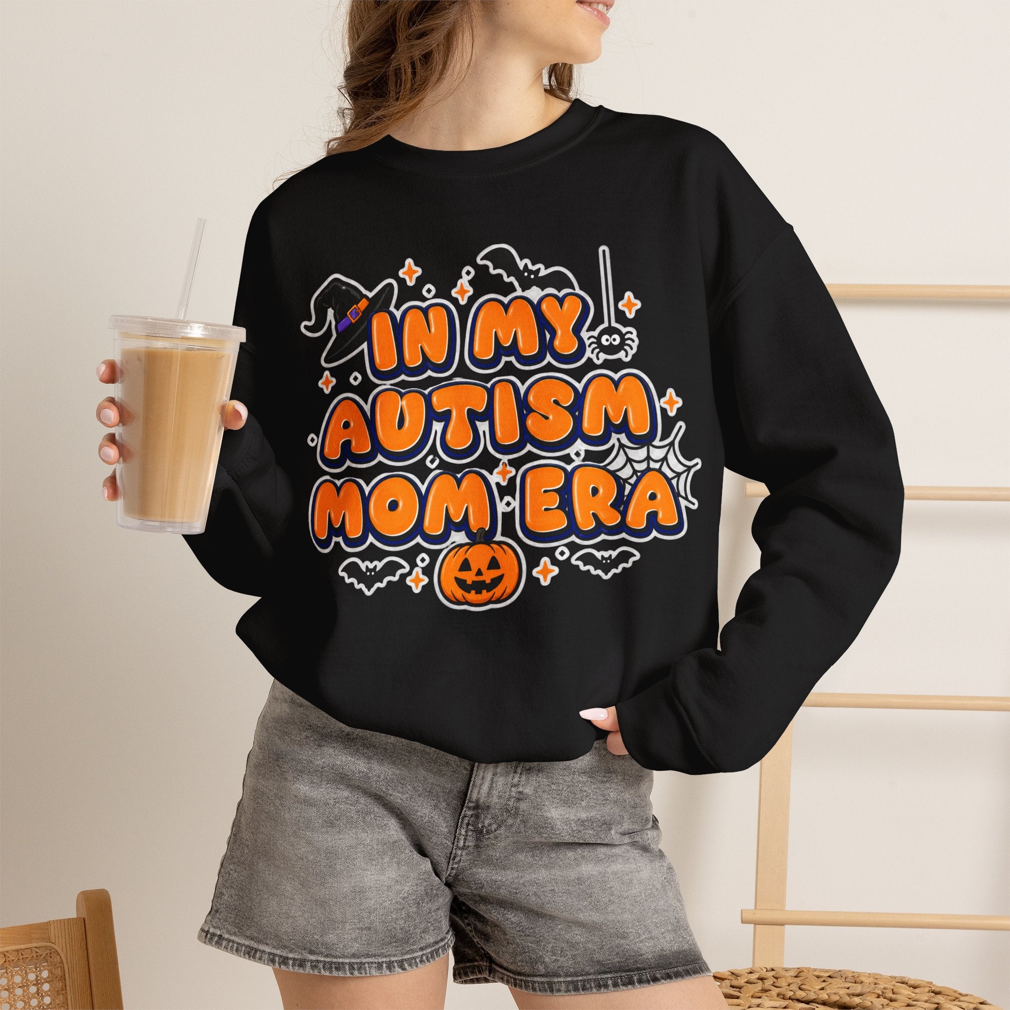 In My Autism Mom Era Sweatshirt, Halloween Pumpkin Bats Witch Hat Crewneck, Autism Awareness Fall Shirt, Autism Mom Halloween Gift