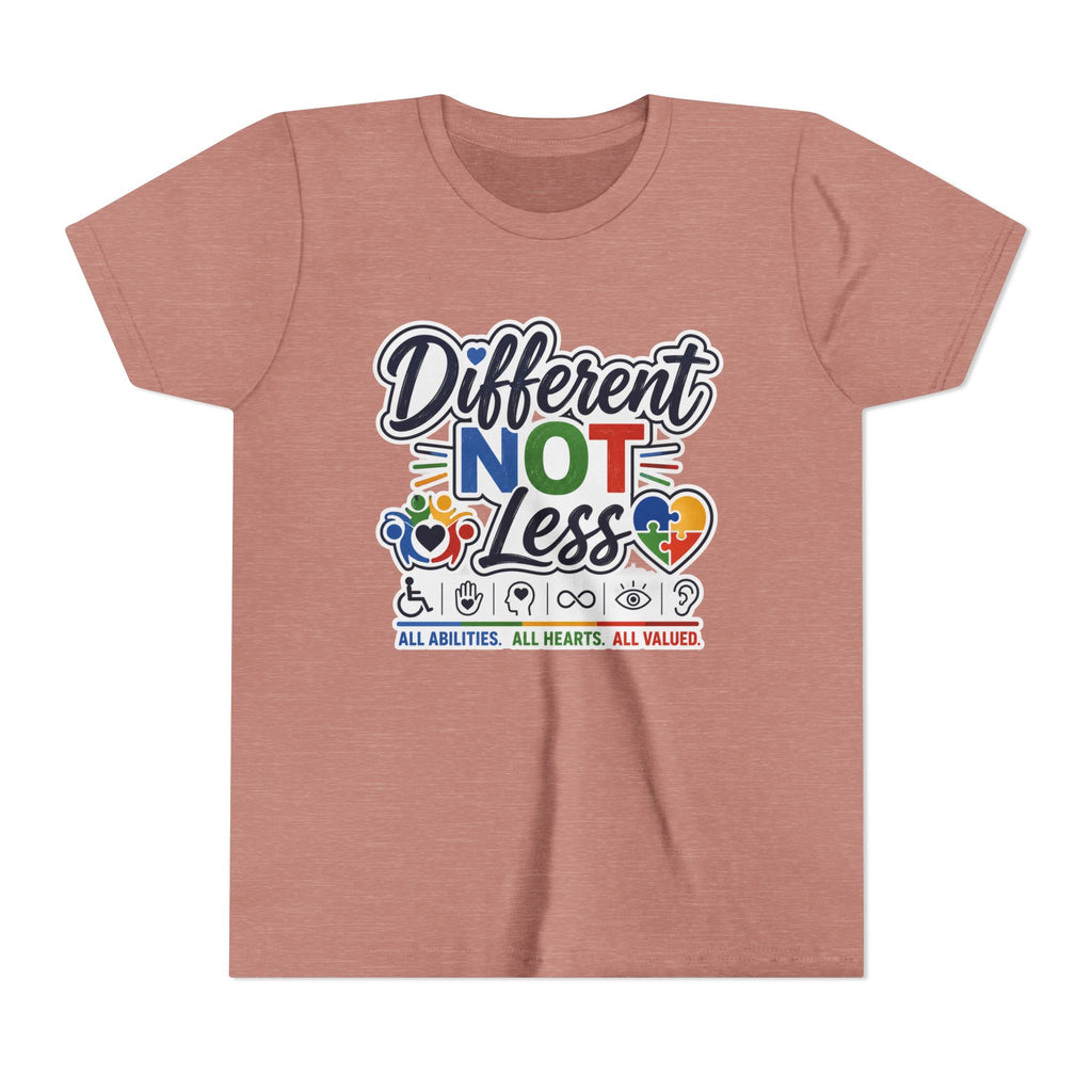 Youth Tee — "Different Not Less" Inclusive Pride Autism Awareness Shirt