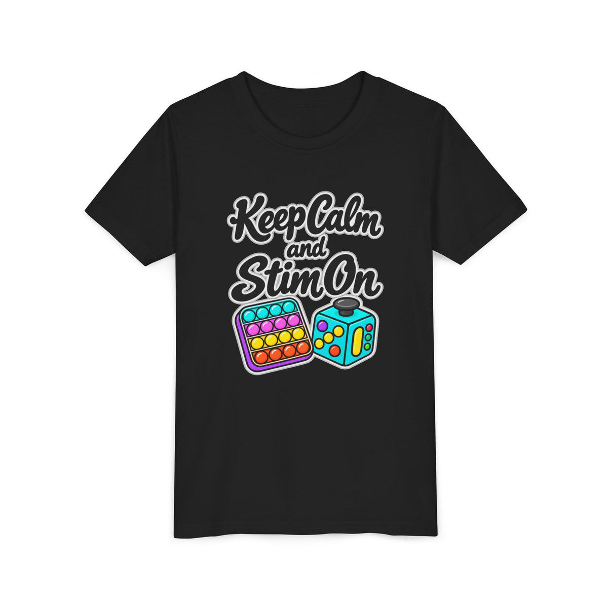 Keep Calm and Stim On Youth Shirt Autism Sensory T Shirt Neurodivergent Kids Tee Fidget Toy Gift Special Needs Awareness