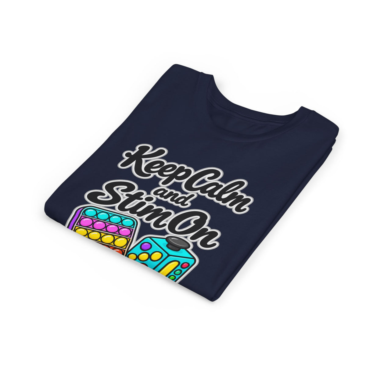 Keep Calm and Stim On Youth Shirt Autism Sensory T Shirt Neurodivergent Kids Tee Fidget Toy Gift Special Needs Awareness