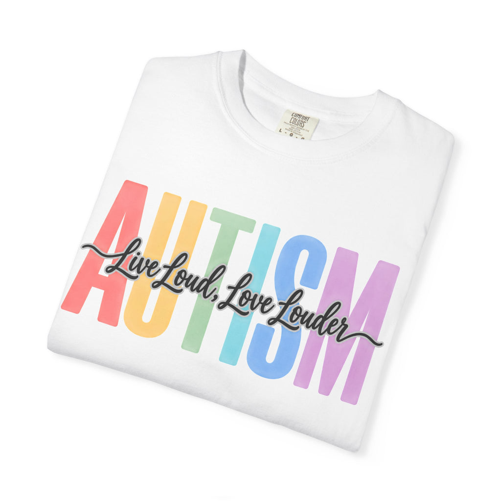 Autism Rainbow Block Text T-Shirt, Live Loud Live Louder Tee, Autism Awareness Colorful Shirt, Autism Acceptance Gift
