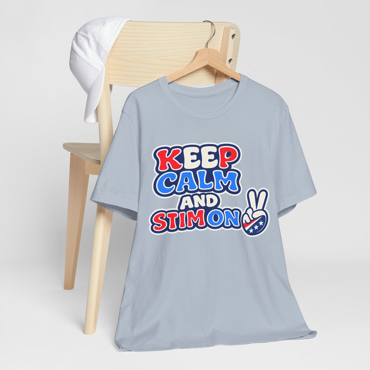 Keep Calm and Stim On Shirt Autism Awareness T Shirt Retro Peace Sign Tee Red White Blue Neurodiversity Sensory Support Gift