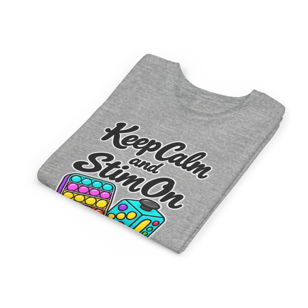 Keep Calm and Stim On Youth Shirt Autism Sensory T Shirt Neurodivergent Kids Tee Fidget Toy Gift Special Needs Awareness