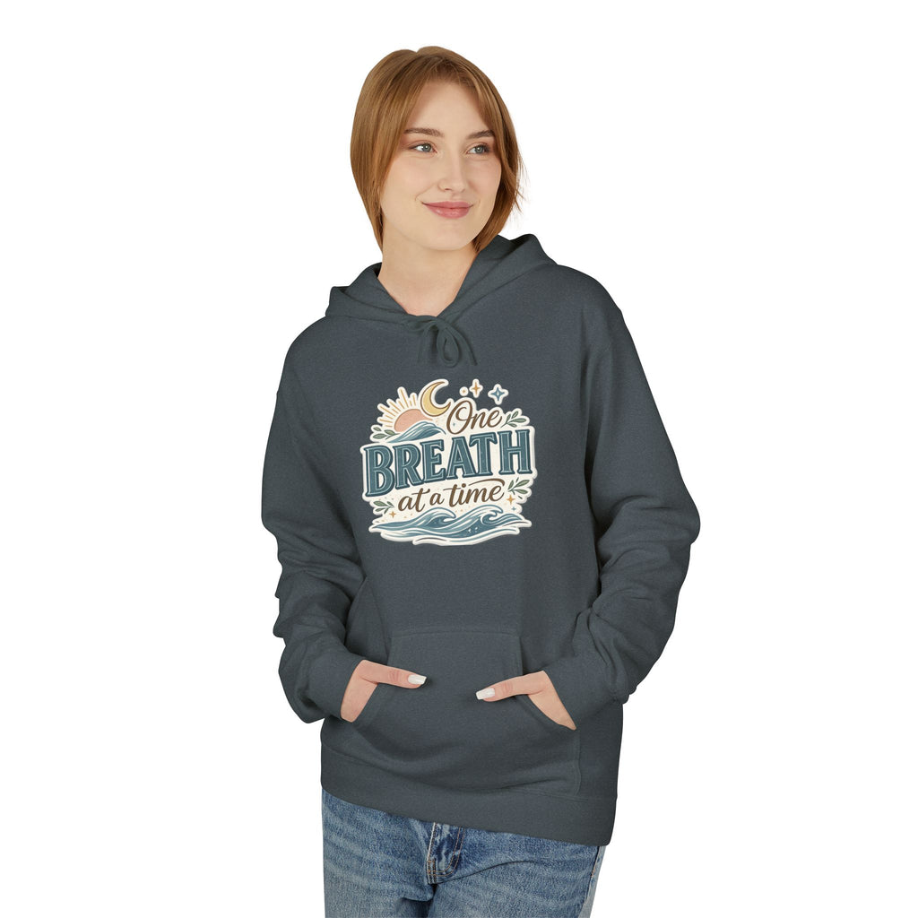 One Breath at a Time Hoodie | Ocean Waves Sun Illustration