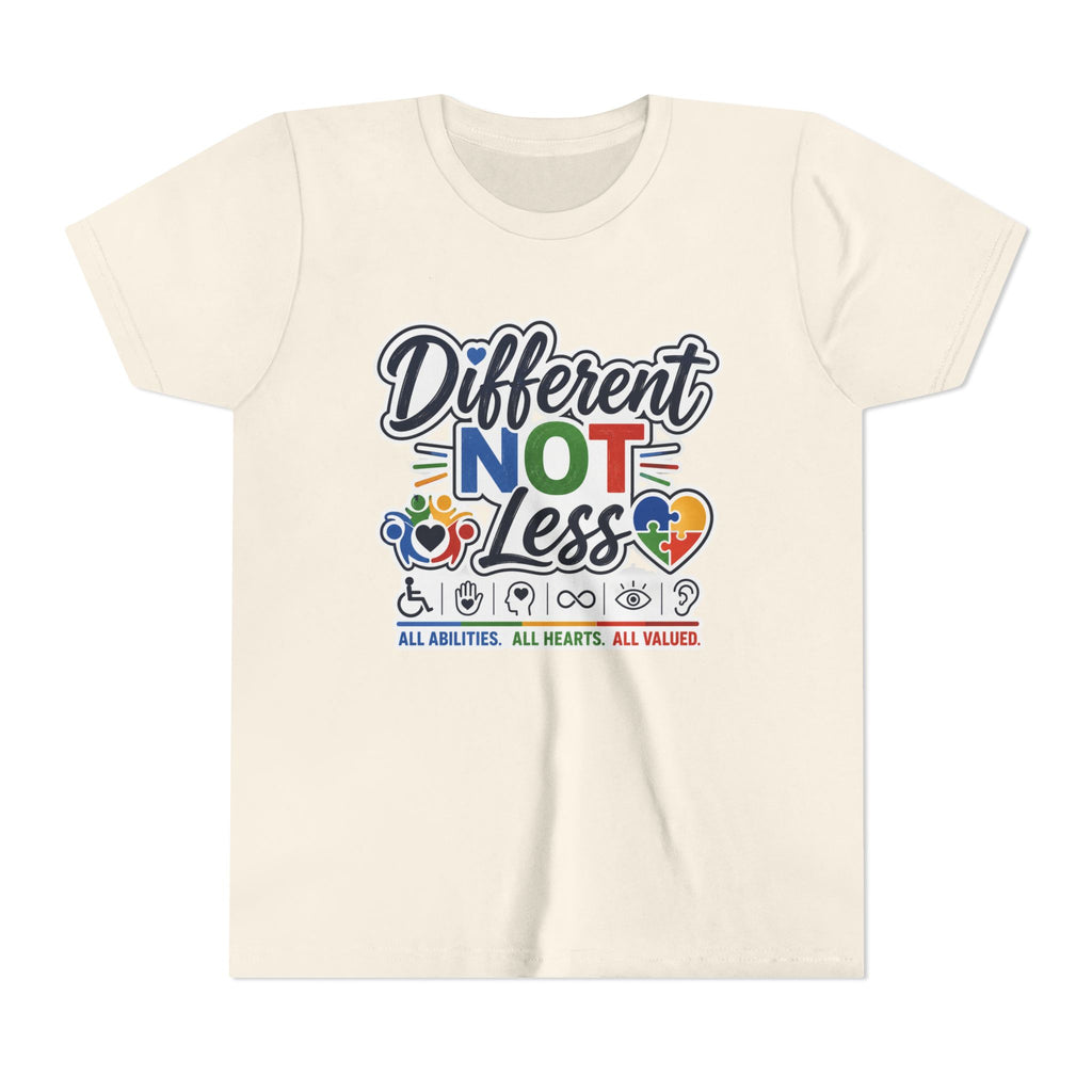 Youth Tee — "Different Not Less" Inclusive Pride Autism Awareness Shirt