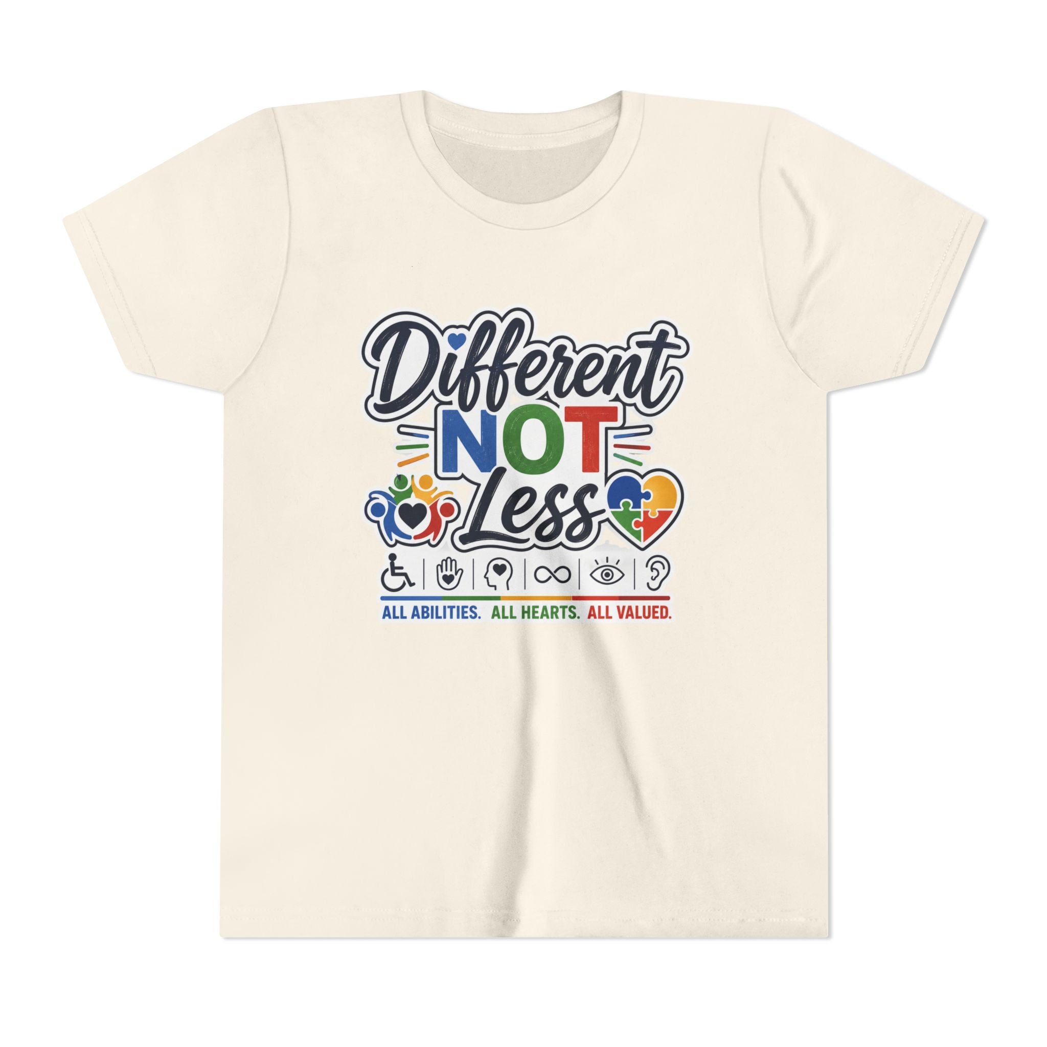 Youth Tee — "Different Not Less" Inclusive Pride Autism Awareness Shirt