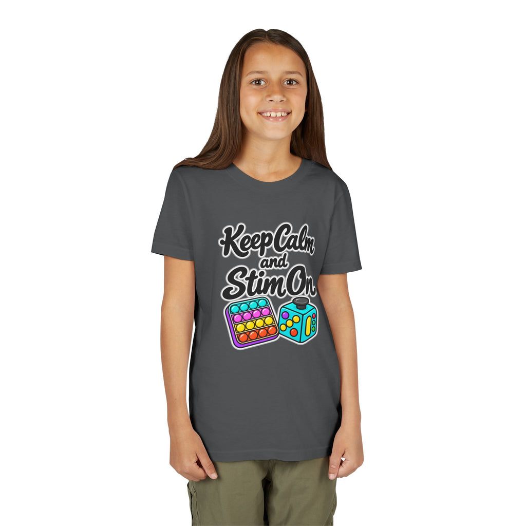 Keep Calm and Stim On Youth Shirt Autism Sensory T Shirt Neurodivergent Kids Tee Fidget Toy Gift Special Needs Awareness