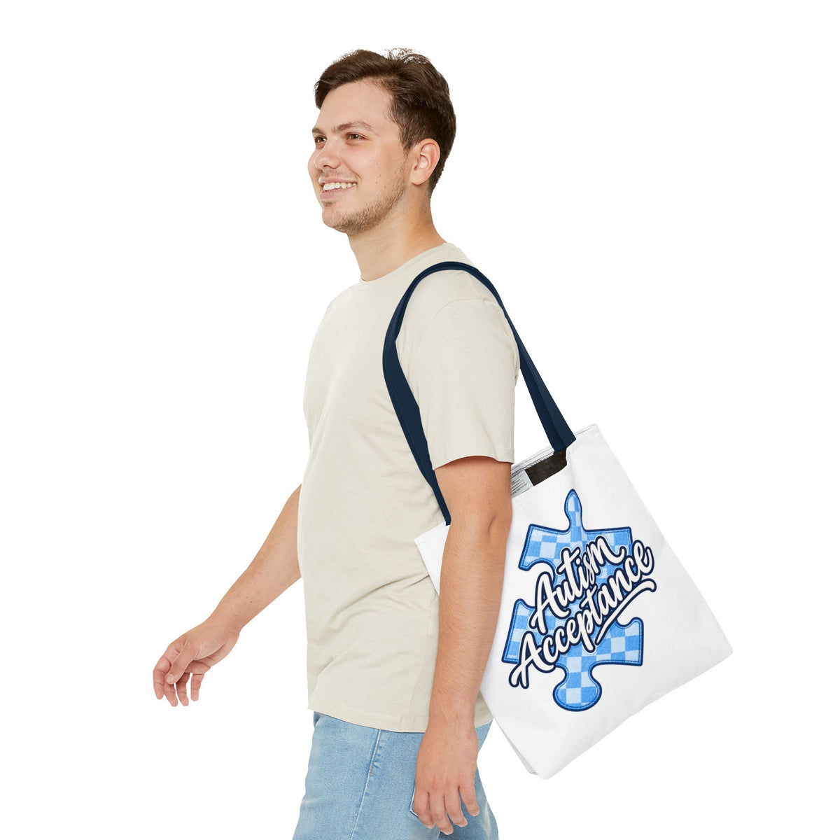 Autism Acceptance Puzzle Piece Tote Bag, Awareness Support Canvas Bag, Autism Advocate Gift, Neurodiversity Family Apparel