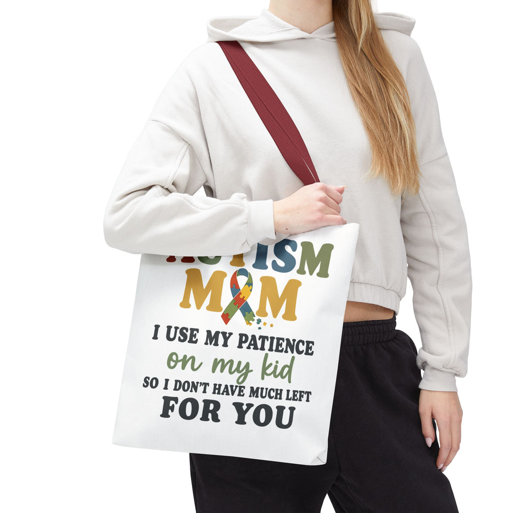 Autism Mom Ribbon Typography Tote Bag, Autism Awareness Tote, Autism Support Bag, Autism Mom Gift, Neurodiversity Canvas Tote Bag