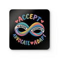 Autism Acceptance Coasters Set of 4, Hardboard Cork Bottom Coasters, Infinity Puzzle Design, Autism Awareness Home Decor Gift